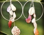 Hawaiian Seashell Dangle Hoop Earrings Sterling Silver