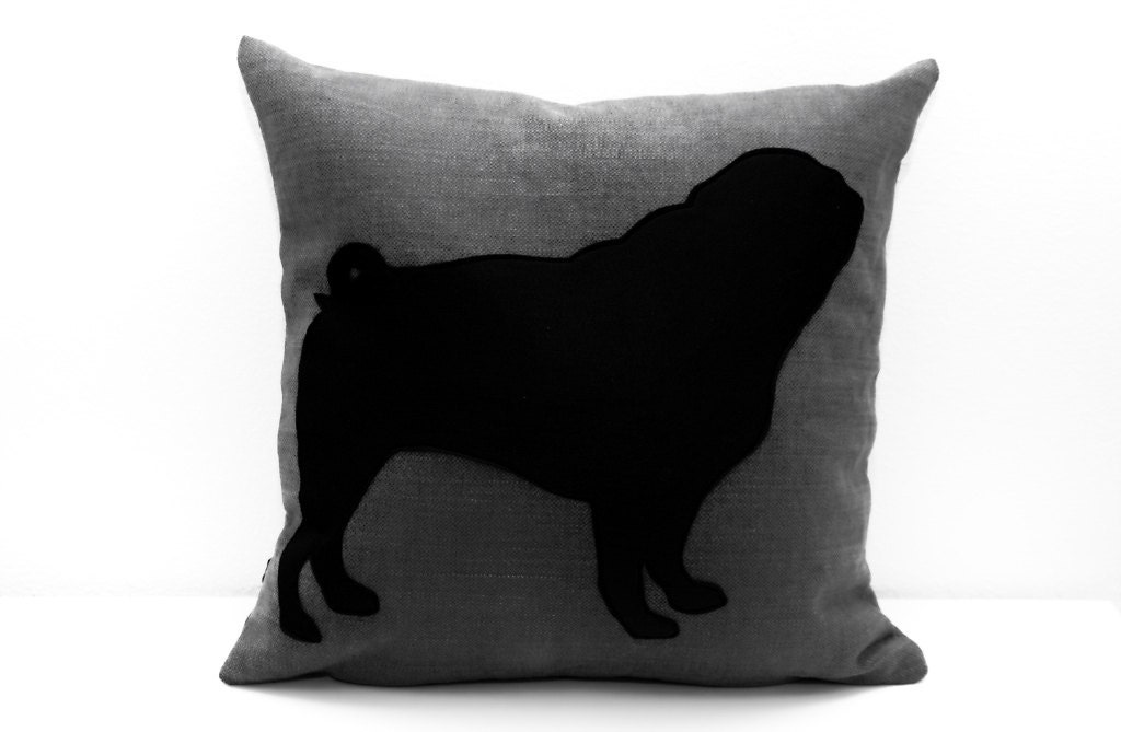Pug Mops Carlino cushion cover - dark grey and black