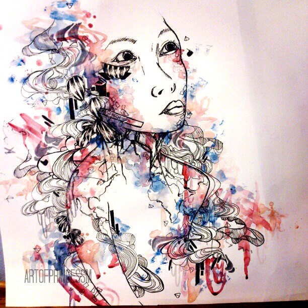 6x4 inch watercolor art print. Fine art portrait art print, photo print of abstract art surreal portrait illustration of the original art