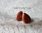 0g Organic 'Sparkling Tears' Goldstone Teardrop Plugs