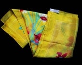 Oscar de La Renta Bright Yellow Silk Scarf Floral Pink Flowers Made in Japan Vintage Accessory Shawl Large Designer OLR