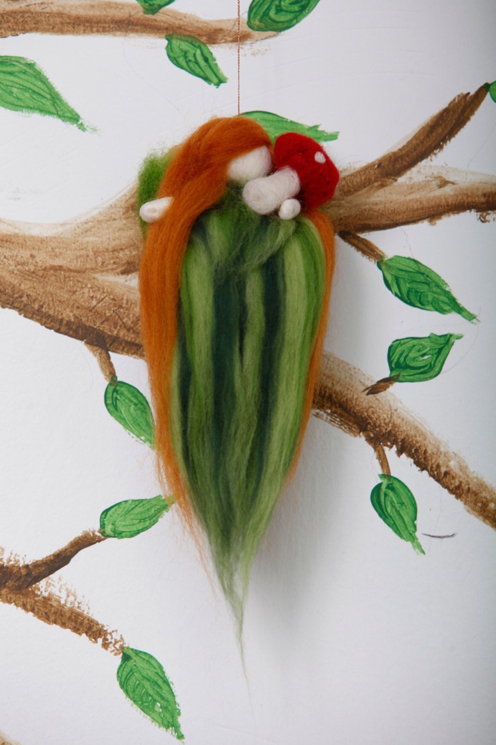 Needle Felted Nature Fairy Holding A Mushroom