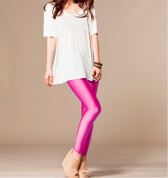 Pink magenta neon leggings  bright and shine style - DressyourDummy