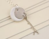 White Round Ceramic Necklace with Sterling Silver Disc Centre on Sterling Silver Chain