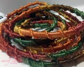 Tangle-Free Skull Candy Earbuds Headphones Custom Laced in Satin - Wrapped in an Autumn Theme (Brown, Orange, Green, Gold & Burgundy)