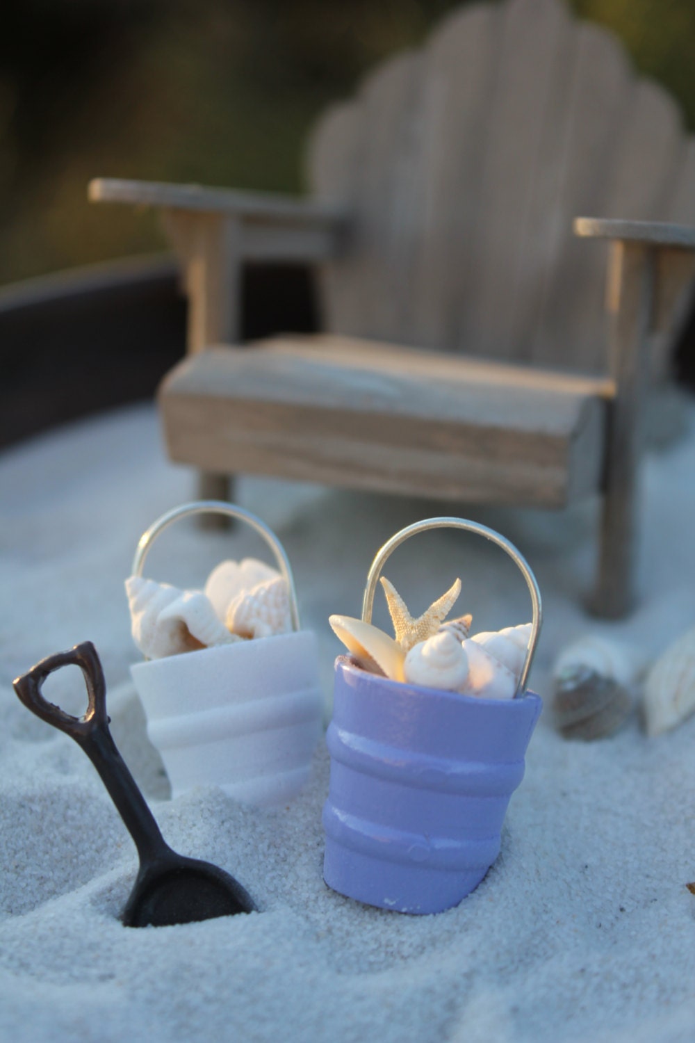 Miniature Beach Bucket of Seashells, Beach Shovel, Starfish or Sand Dollar for your Beach or Wedding Topper - by Landscapes In Miniature