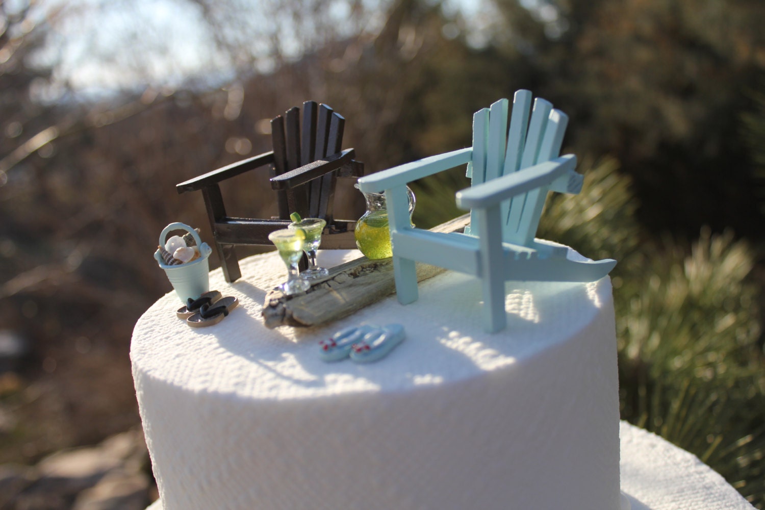 Beach Theme Wedding Cake Topper Classic Adirondack Chairs & Flip Flops - Basic Set - by Landscapes In Miniature