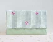 Monkey in the Forest Clutch - green purse with pink monkey pattern