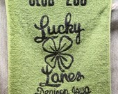 Lucky Lanes Green Vintage Bowling Towel 200 Club Denison Iowa