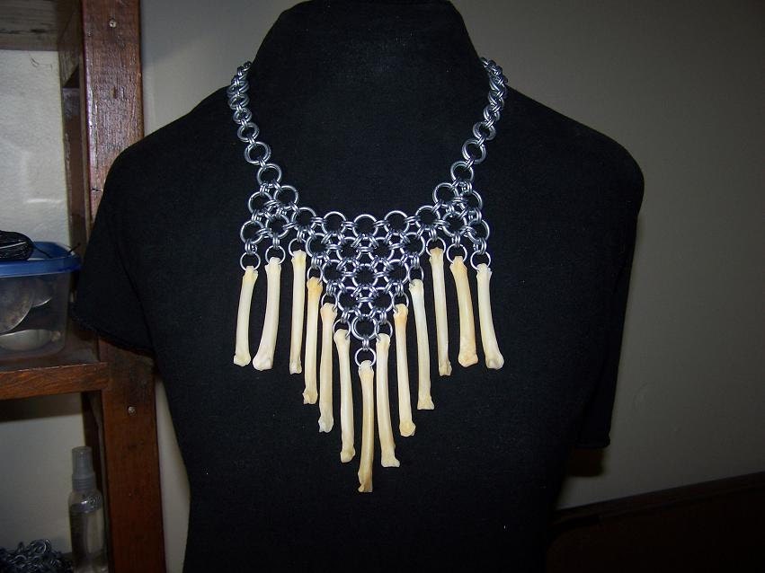 13 coyote bone chainmaille necklace