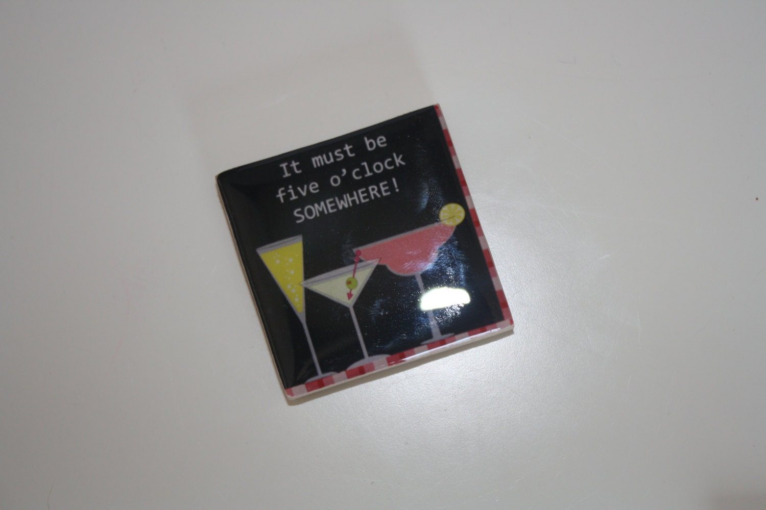 Happy Hour Fun Wood Magnet - 2 inch square with resin