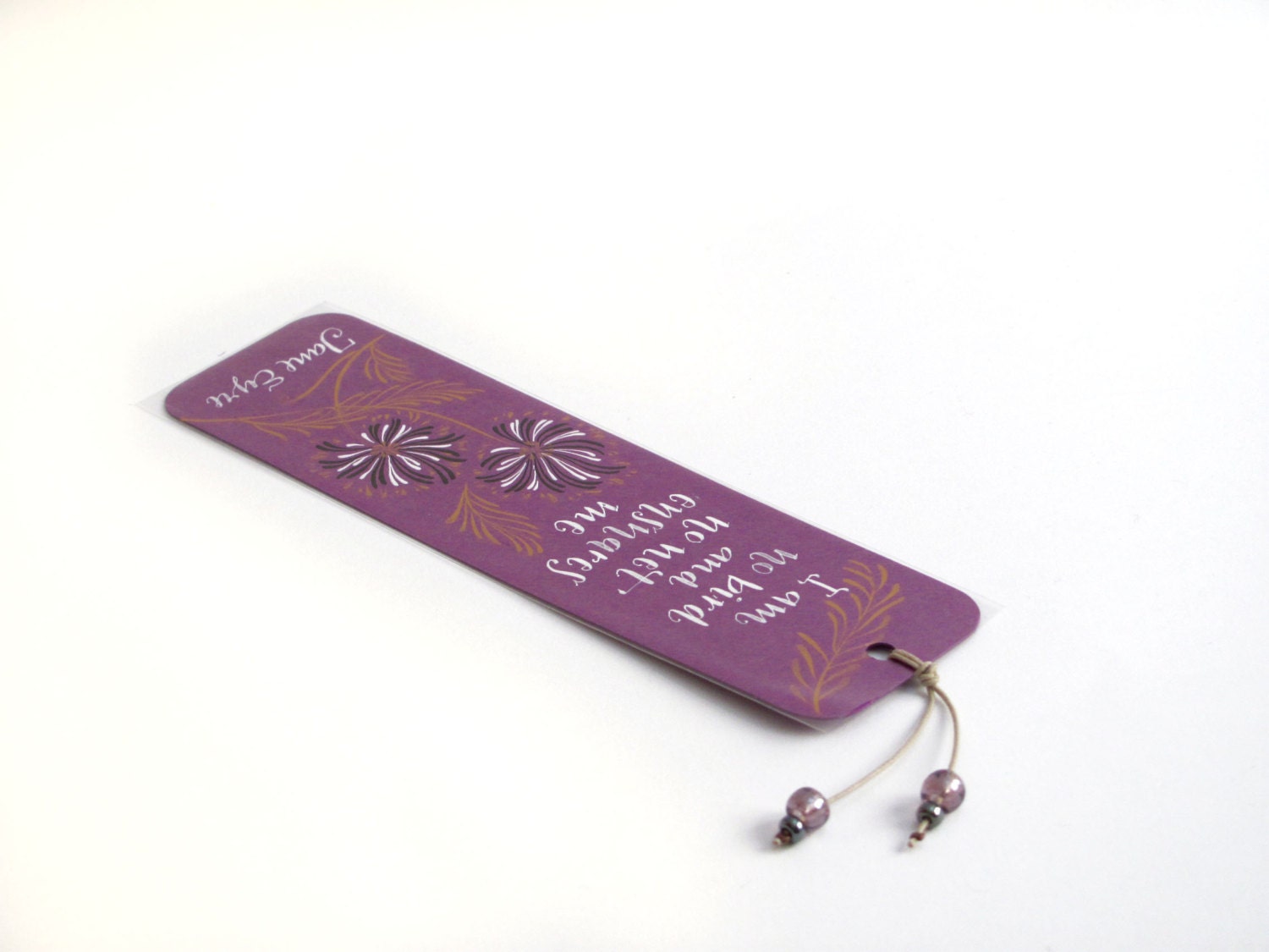 Jane Eyre quotation purple bookmark, with handwritten calligraphy - I am no bird