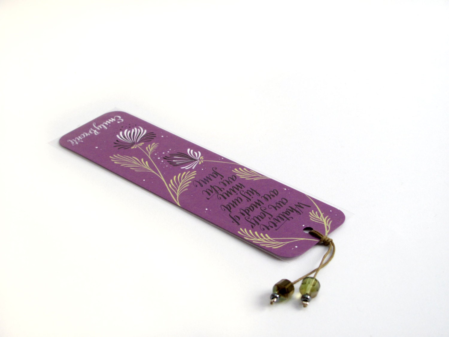 Wuthering Heights purple bookmark, with handwritten calligraphy - Whatever our spirits