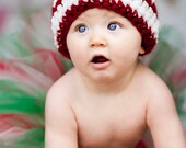 Double pom pom red white Christmas hat crochet photography prop newborn baby girl boy toddler