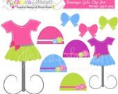 INSTANT DOWNLOAD boutique girl clipart, tutu clip art, commercial use, bow graphic, crochet hat image for etsy banners, graphic design Il_170x135