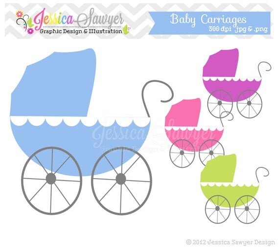 INSTANT DOWNLOAD Baby carriage clipart - baby shower clip art - card making - digital scrapboking - invitation design Il_570xn