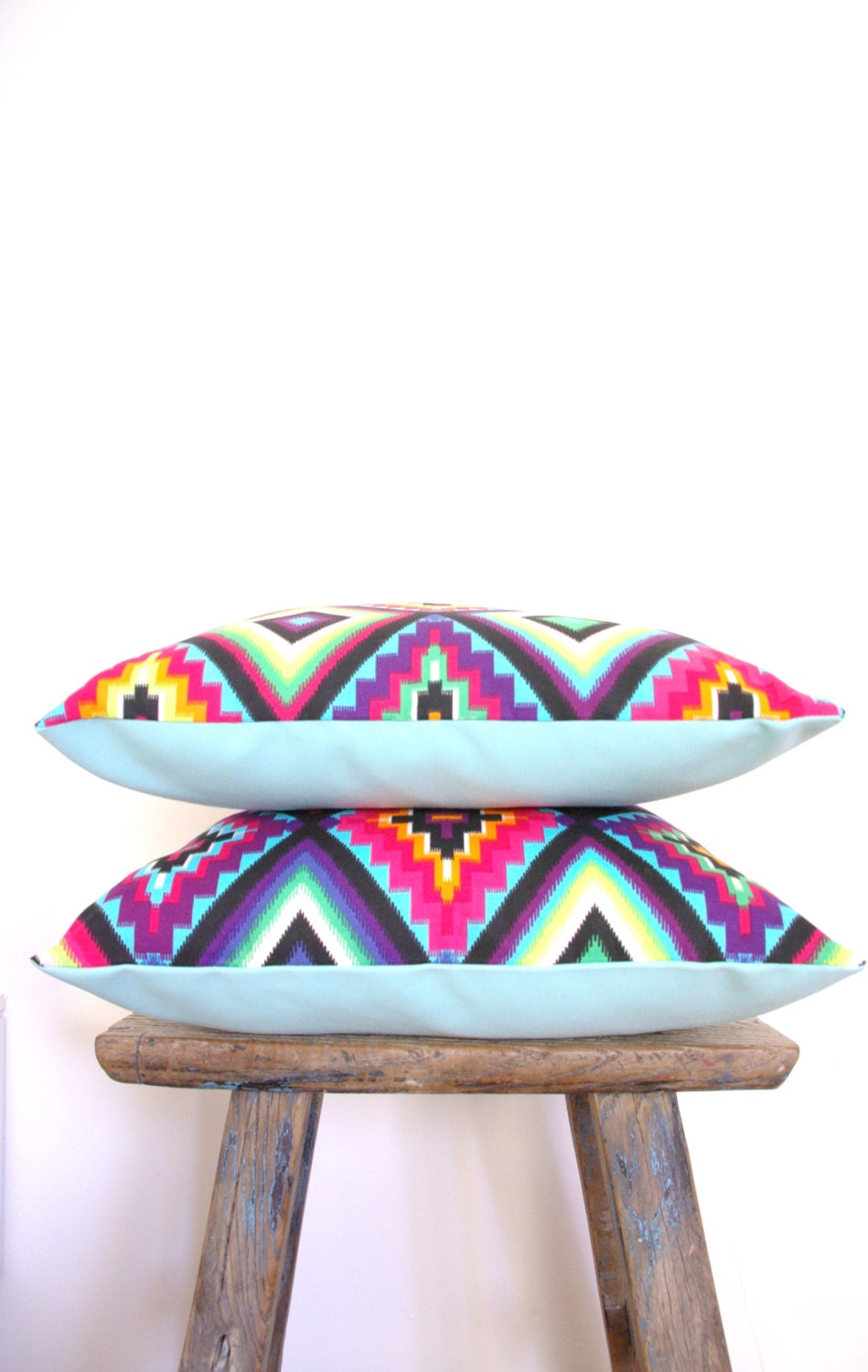 TWO x EXOTIC KISS med cushion covers bright neon aztec throw pillows 45cm x 45cm or 18" x 18"