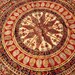 Vintage Hand Stamped Indian Bedspread or Wall Hanging, 90 X 90, Raw edges and salvages, Heavier, closely woven Cotton
