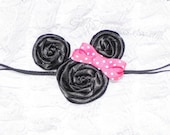 Minnie Mouse Hair Clip or Headband with a Hot Pink Bow with White Polka Dots. Newborn Headband.Baby Girl Headband. Baby Headband.Photo Prop.