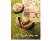 Tiny Mechanical antique style Painted Rose Egg, opens to Baby Chick  - Dollhouse Miniature