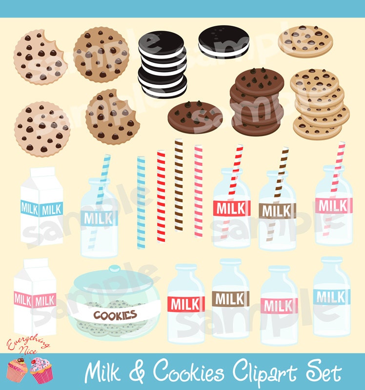 Milk and Cookies Clipart Set