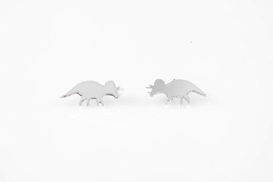 Triceratops Earrings. Laser Cut Acrylic Dinosaur Studs. Coloured Perspex.