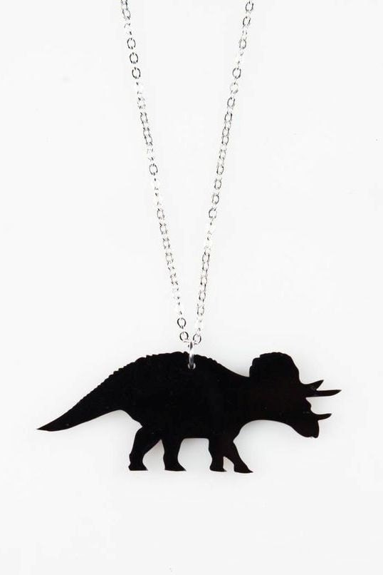 Triceratops Necklace. Laser Cut Acrylic Dinosaur Necklace. Perspex and Cherry Wood.