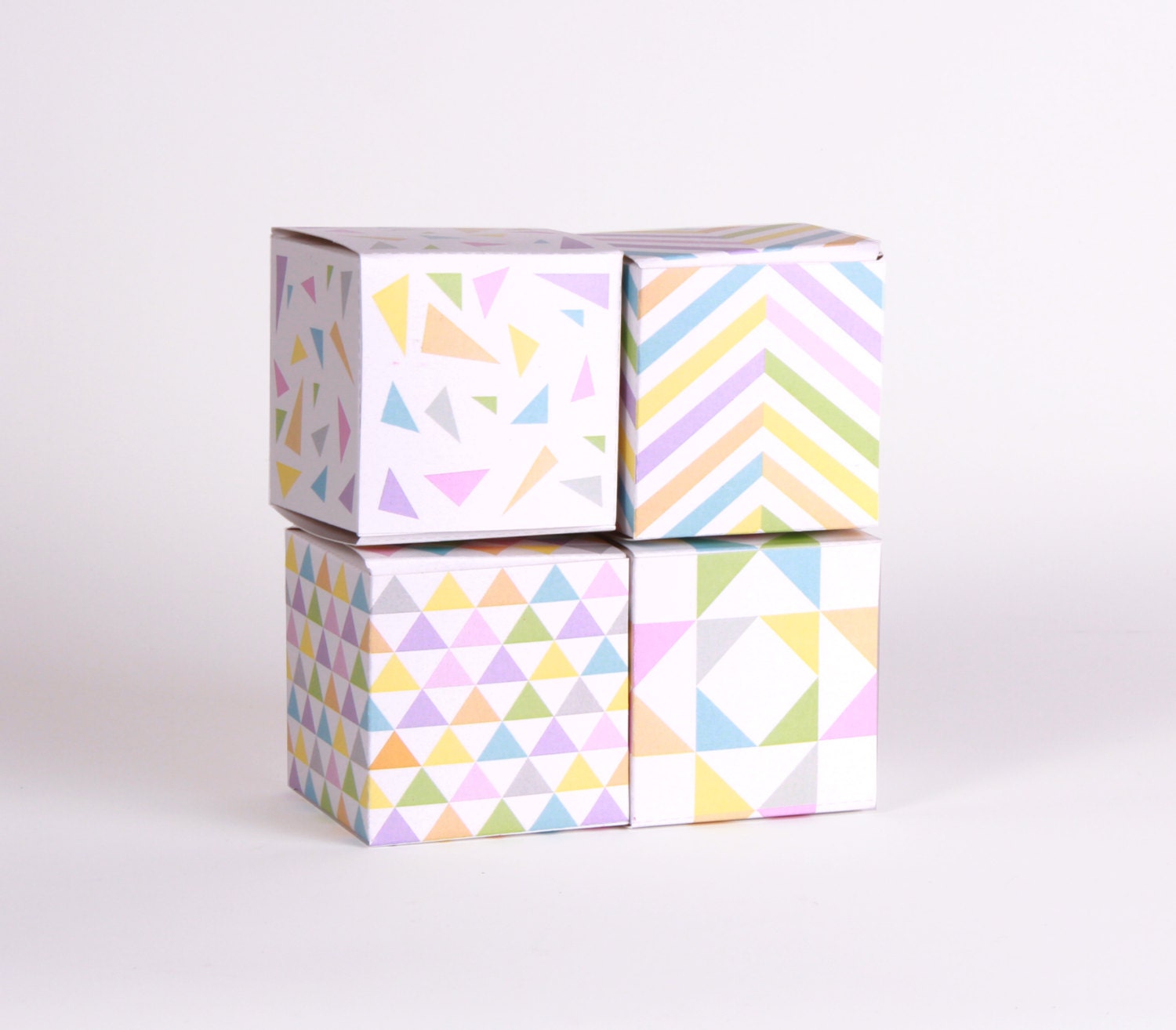 Printable Gift Boxes, Party Treats -  Rainbow Pastels, Geometric, Retro, 80s, Triangles, Party Favor Candy Box - Instant Download