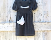 Gray-ced with Lace Summer Sweater Dress, upcycled grey babydoll tunic eco friendly romantic mini dress