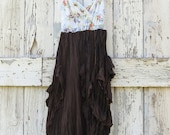 Forest Fairy Sundress upcycled pixie floral brown boho spaghetti strap dress graduation wedding formal