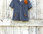 Grey Poupon Mustard Hoodie upcycled summer jacket eco friendly gray with gold short sleeve