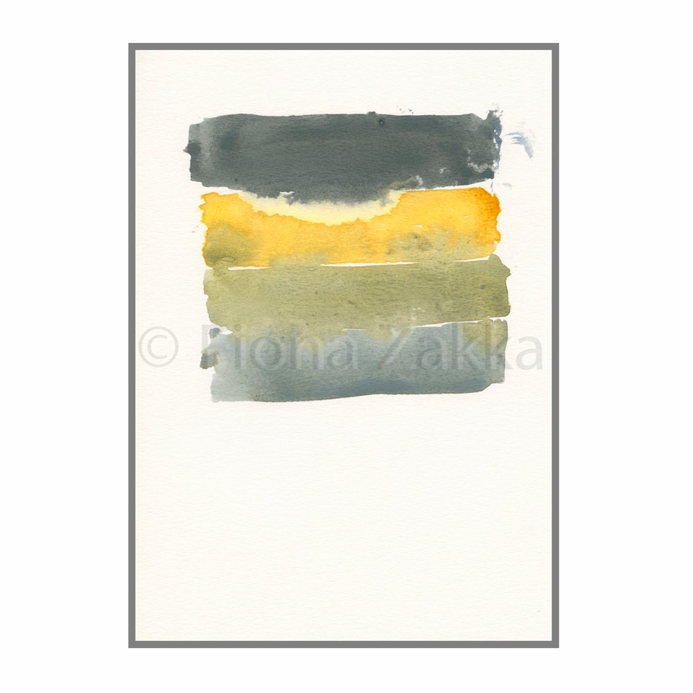 Watercolor Abstract Painting Original Black Yellow Grey Colors Storm Seascape Modern Art  21x14.8cm / 81/4"x57/8" - fionazakka