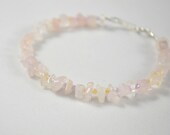CLOSING SALE 15% OFF Rose Quartz and Peach Lavendar Bracelet, Sterling Silver Bracelet, Boho Gemstone Bracelet