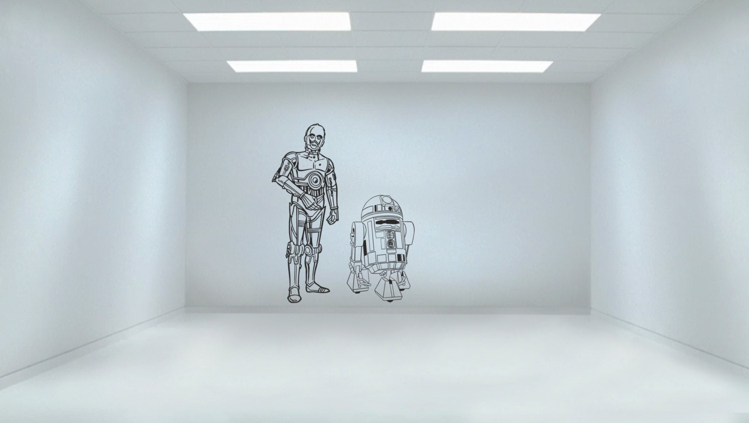 Sci-fi Star Wars 3-CPO and R2D2 robots vinyl wall decal
