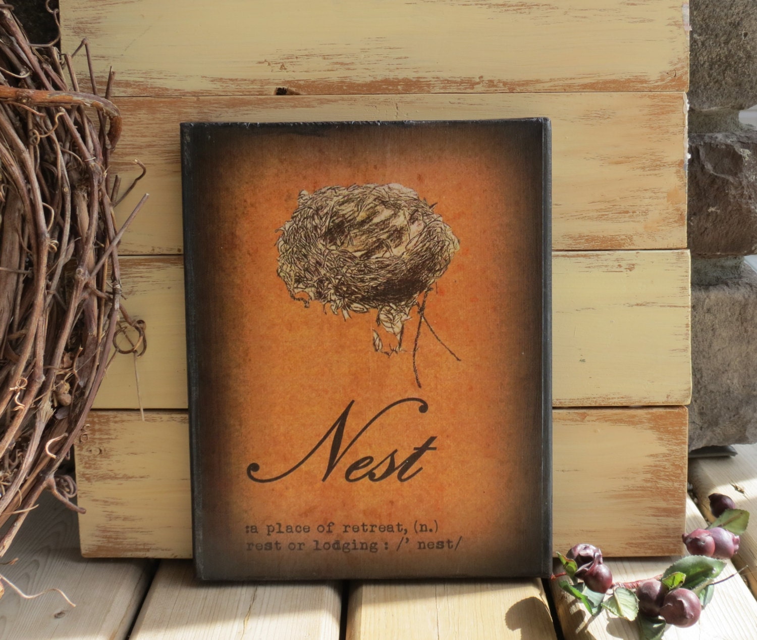 8X10 Canvas Nest Sign - Shabby Cottage, Farmhouse Chic, Home Quote, Nest, Definition, Garden, Kitchen Decor, Vintage Look