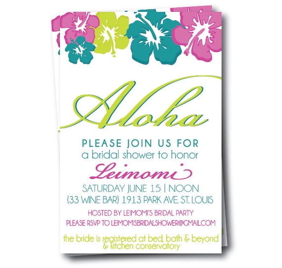 Hawaiian Bridal Shower Invitation, Hibiscus Wedding Invites, Printable ...