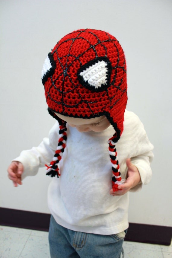 Spiderman Crochet Hat Earflap Beanie by sisterscraftcorner