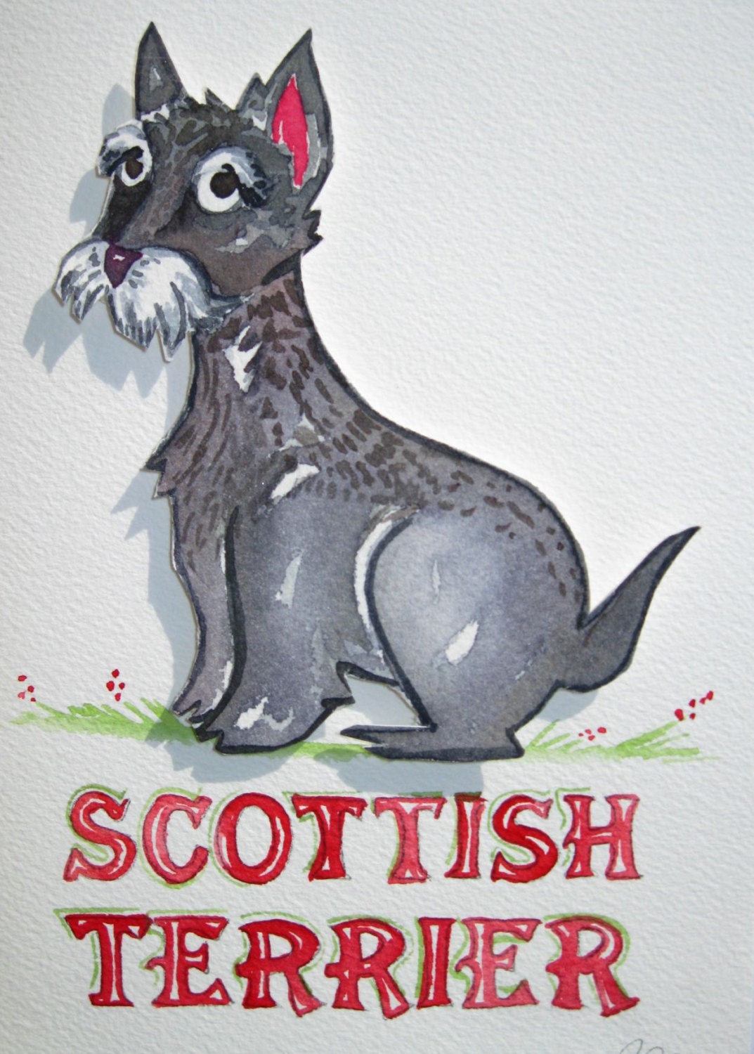 Scottie Dog, Scottish Terrier, original 3-D personalized children's art watercolor