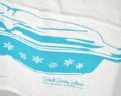 Turquoise Pyrex Snowflake Divided Casserole Tea Towel, Vintage Housewares, Hostess Gift, White Cotton -- Soft, Lint Free, Awesome.