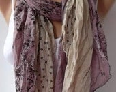 Scarf - Cotton -Elegant Scarf Cotton Scarf - Lilac/beige