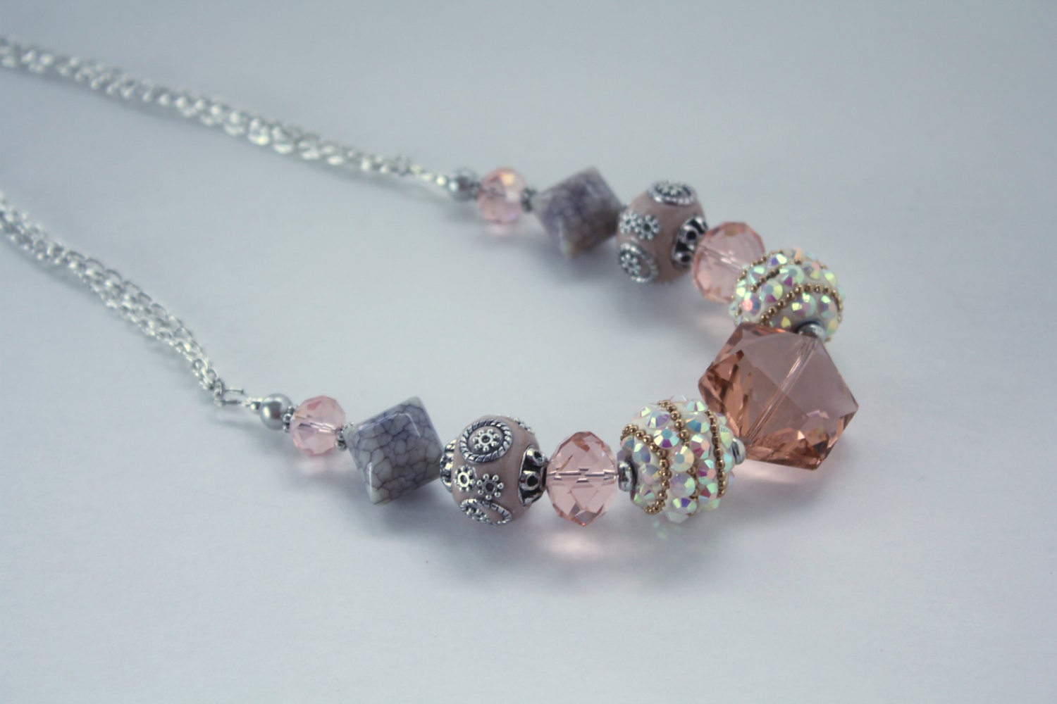 Esther Necklace - Peach Beige Cream - Chunky Beads - Statement Necklace