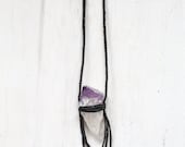 Amethyst Necklace - Leather Fringe Necklace -  Bohemian Jewelry