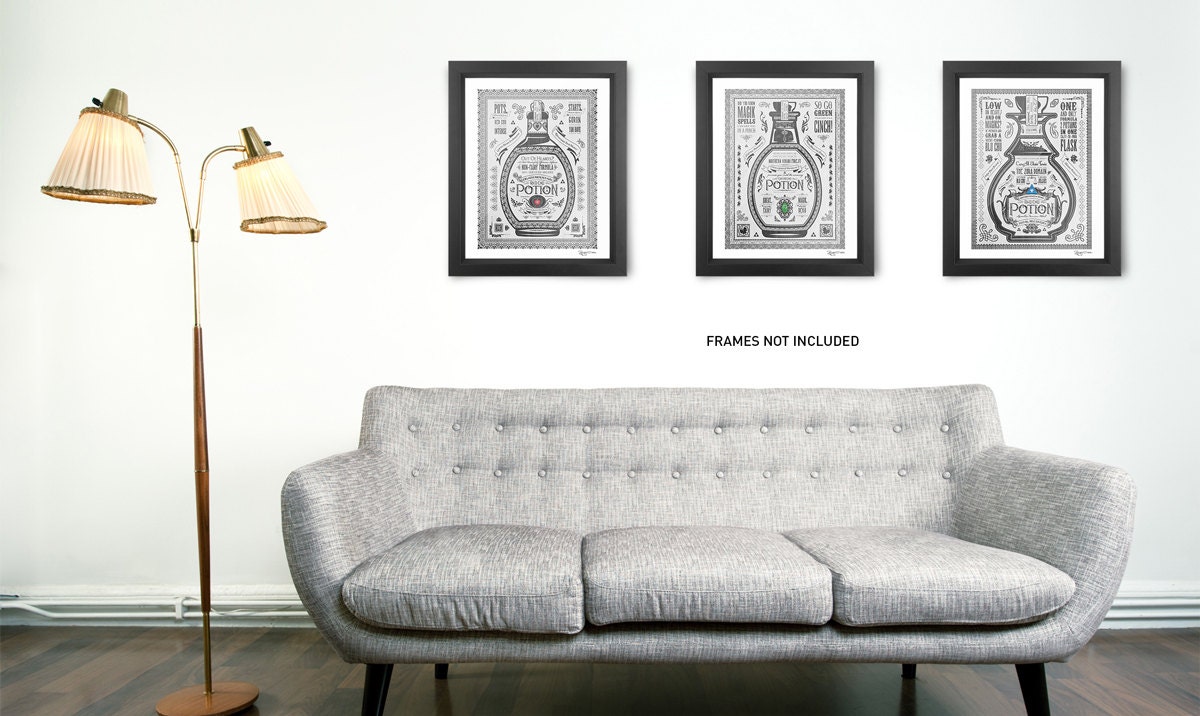 Three Legend of Zelda Potion Series Red, Green, and Blue Chu Hyrule Vintage Art Prints signed museum quality giclée fine art each 16" x 20"