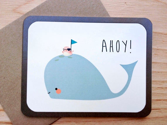Walter the Whale and Pirate Bird Friend-Hello/Ahoy Card
