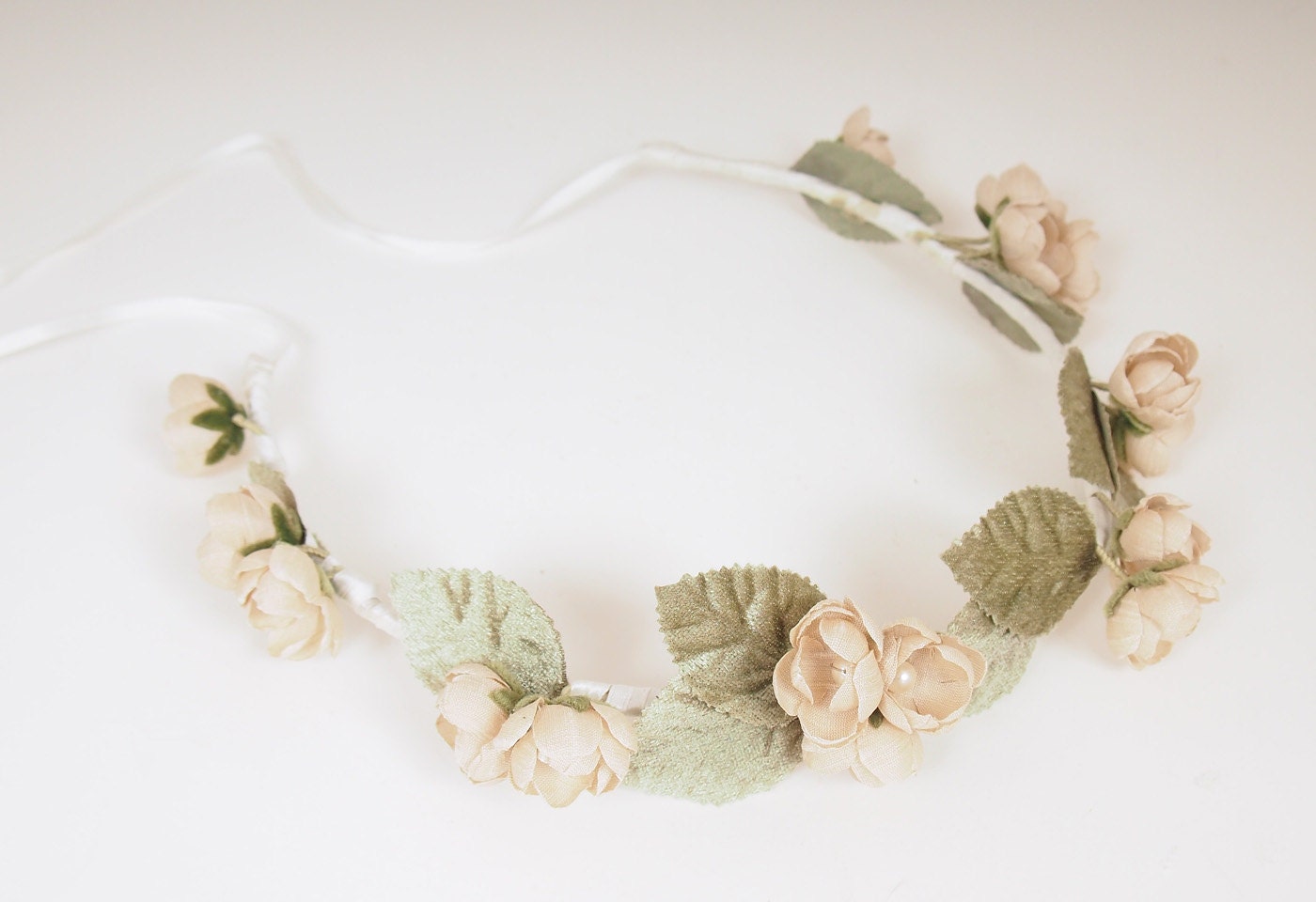 Handmade Silk Flower Wedding Circlet - Hair Wreath - Halo - Headband - Head Piece - Floral Crown