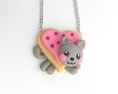 Nyan Cat Valentine Heart Pop Tart Necklace, Meme, Polymer Clay