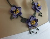 Handmade needle lace necklace ,hand crochet purple necklace, turkish oya necklace , 3d flower necklace, gift for her