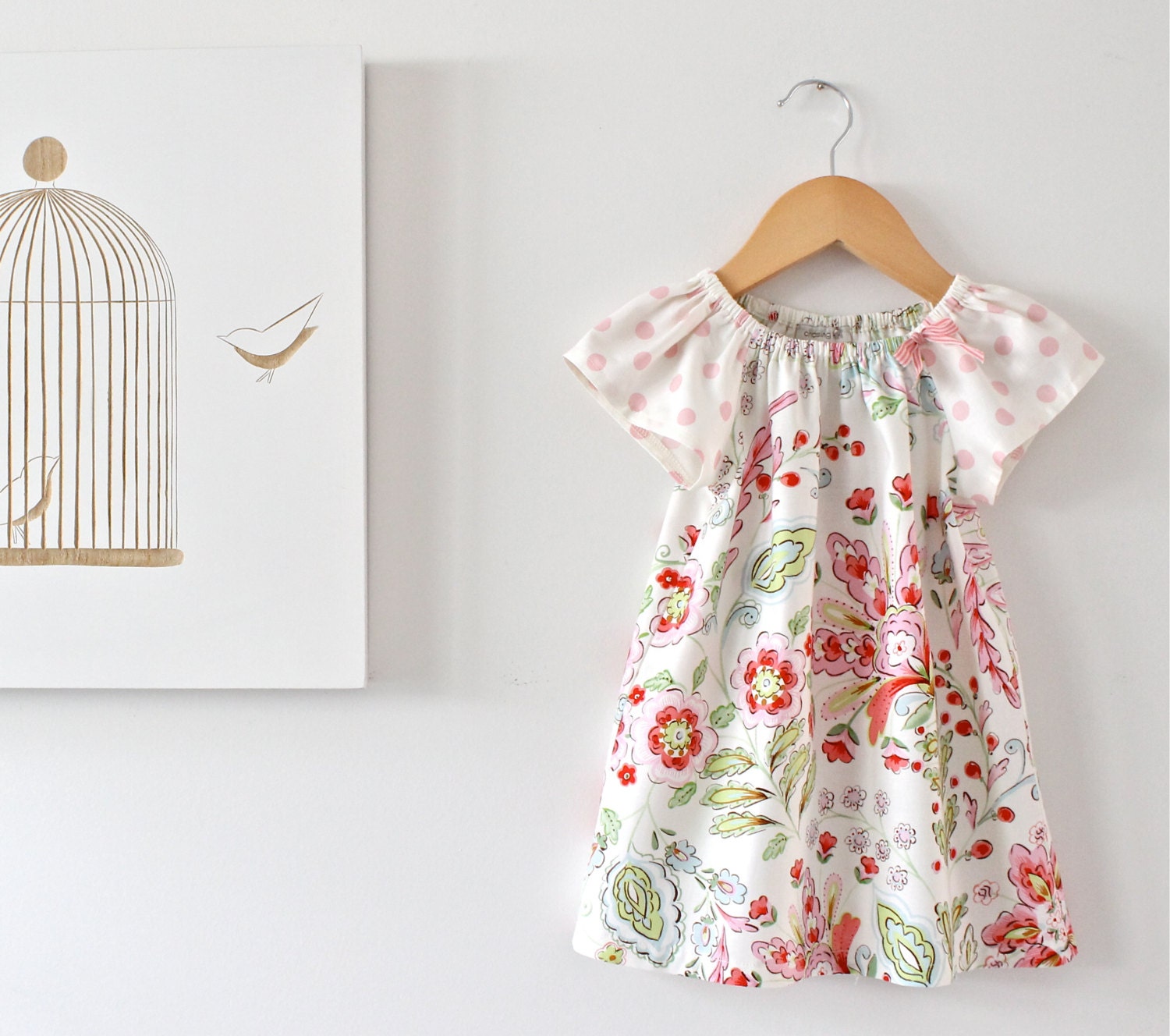 Baby Girl Dress-shabby floral pink cream green peasant sundress-infant toddler beach-first birthday tunic-Children Clothing by Chasing Mini