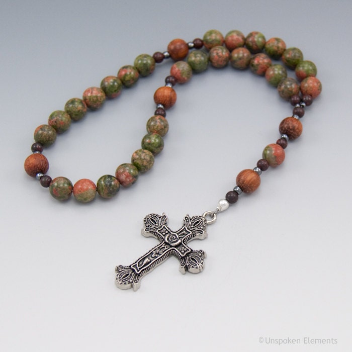 Anglican Rosary, Unakite Gemstone, Large Bead, Masculine Rosary, Christian Prayer Beads