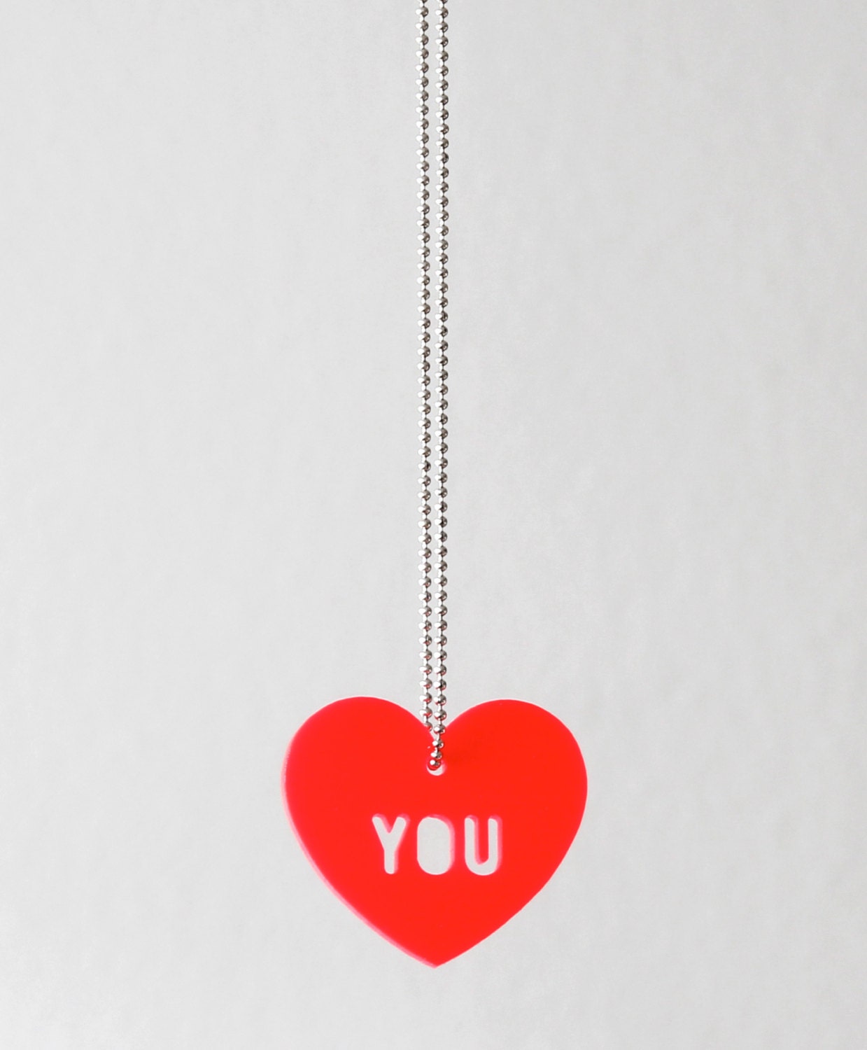 Necklace, Heart, Love, fluorescent red